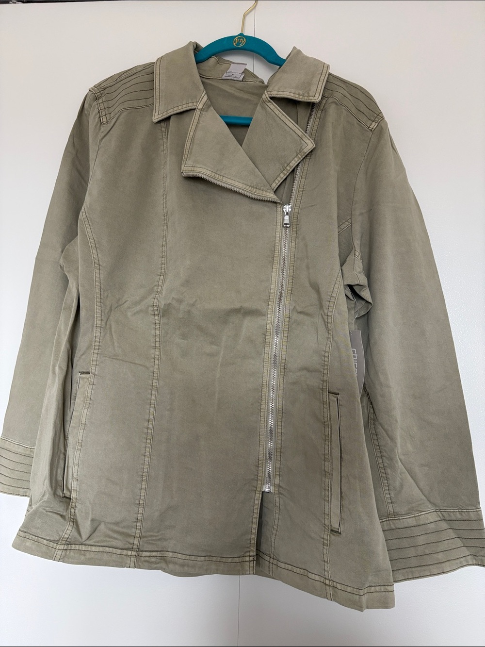 Chico's Light Olive-Green Utility Zip Jacket